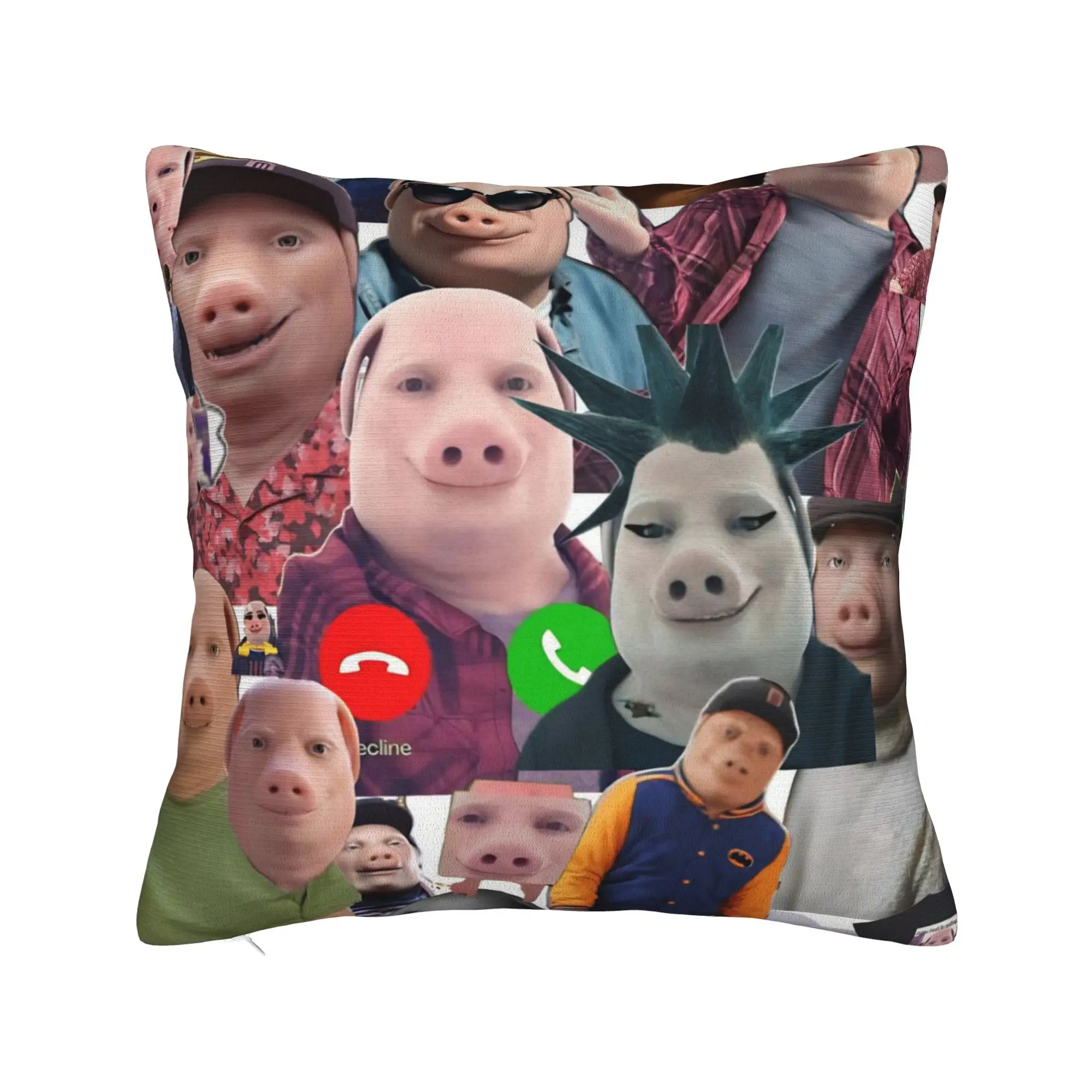 John Pork is Calling Love Piggy Square Pillow Cases Humor Pig Lover Cushion Cover  Zipper Decorative Pillowcase for Home 40x40cm