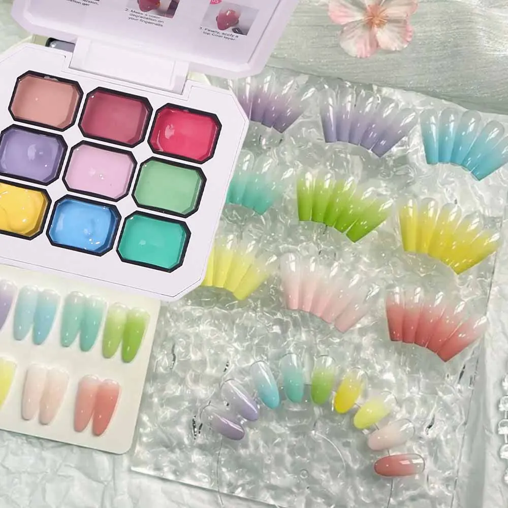 9 Colors 3in1 Gradient Effect Solid Palette Pat Nail Gel Summer Glossy Macarons Patting Polish Gel UV Soak Off Carving/Pat Gel##