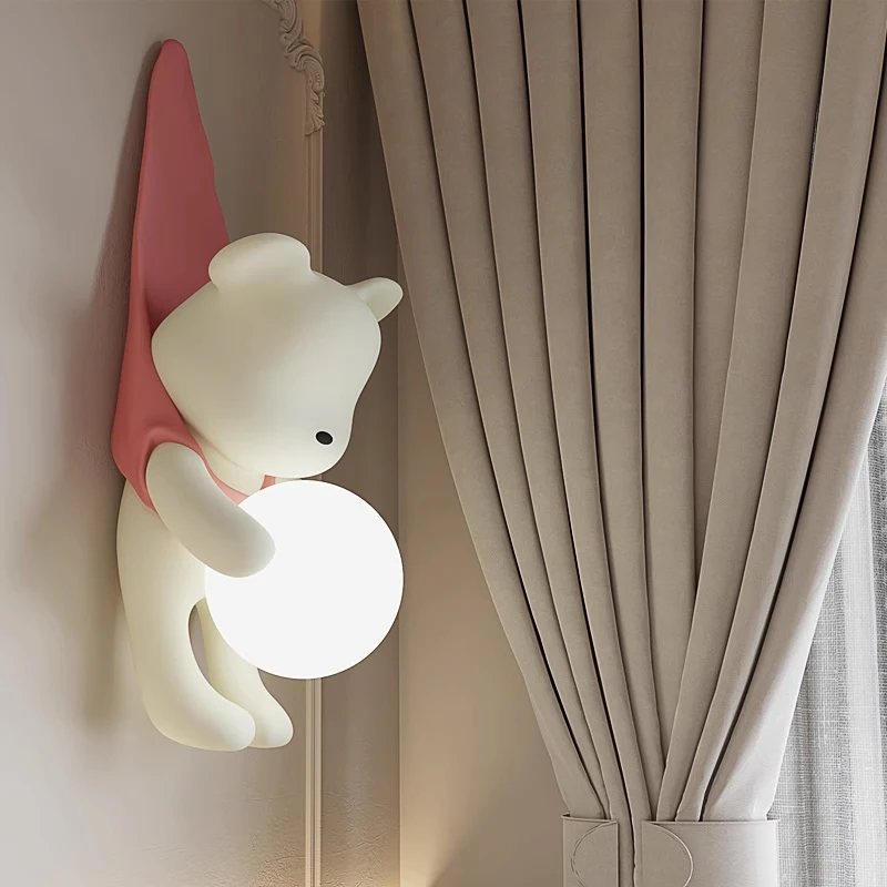 Nordic Resin Bear Wall Lamp Led Wall Lights for Home Bedroom Bedside Sconces Children\'s Room Night Light Living Room Decoration