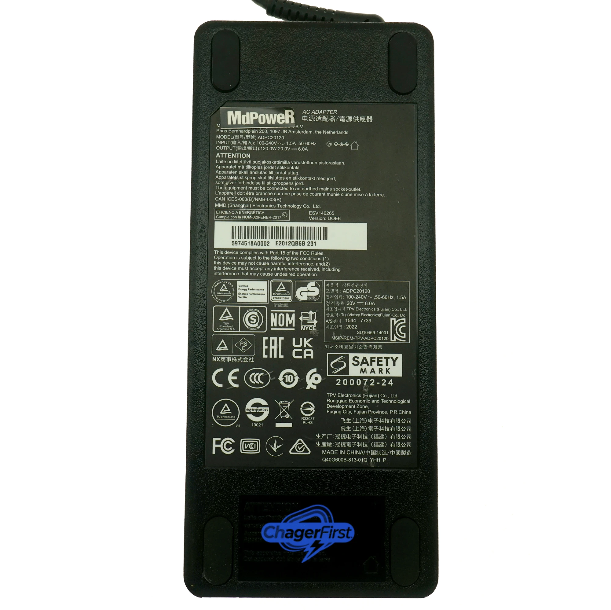 Original ADPC20120 20V 6A 120W AC Power Adapter for AOC AG322QC4 Curved Monitor BENQ EX3203R EX3501R EX3501-T Monitor Charger