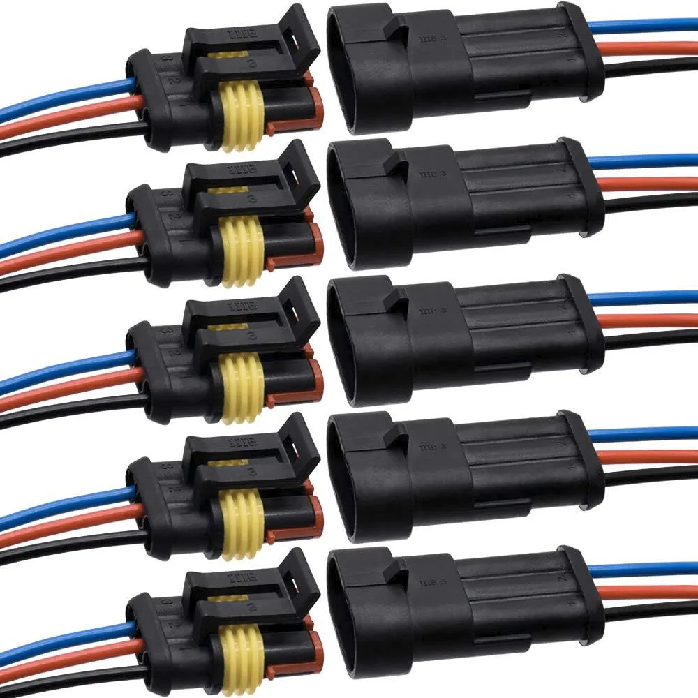 3-Pin Wasserdichter Steckverbinder, 3-Pin Auto-Elektrokabel-Steckverbinder, mit 16 AWG Kabel für Auto, LKW, Boot, Motorrad (5 Paar) – Detail 1