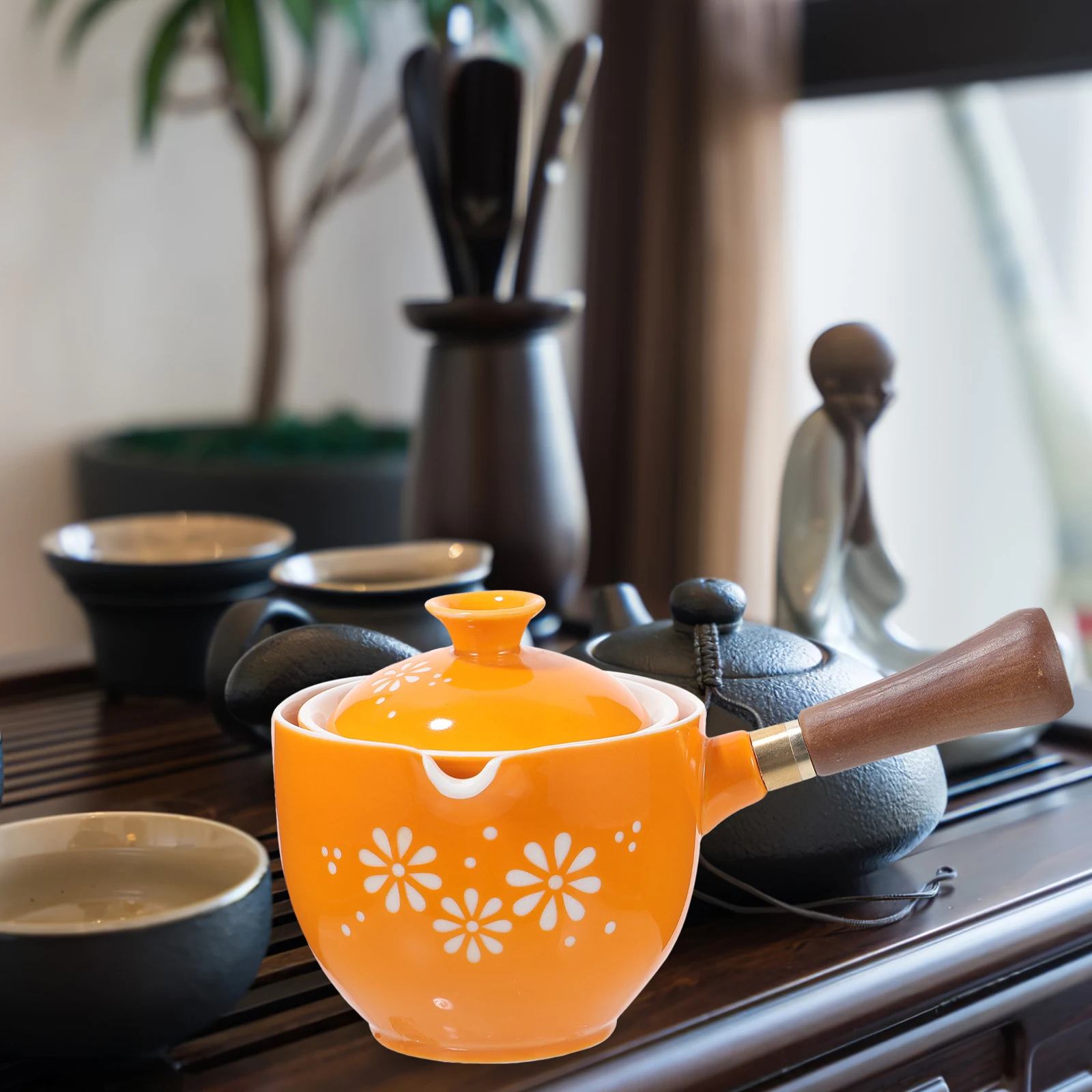 

Side H Ceramic Teapot 360 Rotation Design Suitable Weight Home Office Anti Scald Loose Leaf Steeper Practical Bowls Kitchen