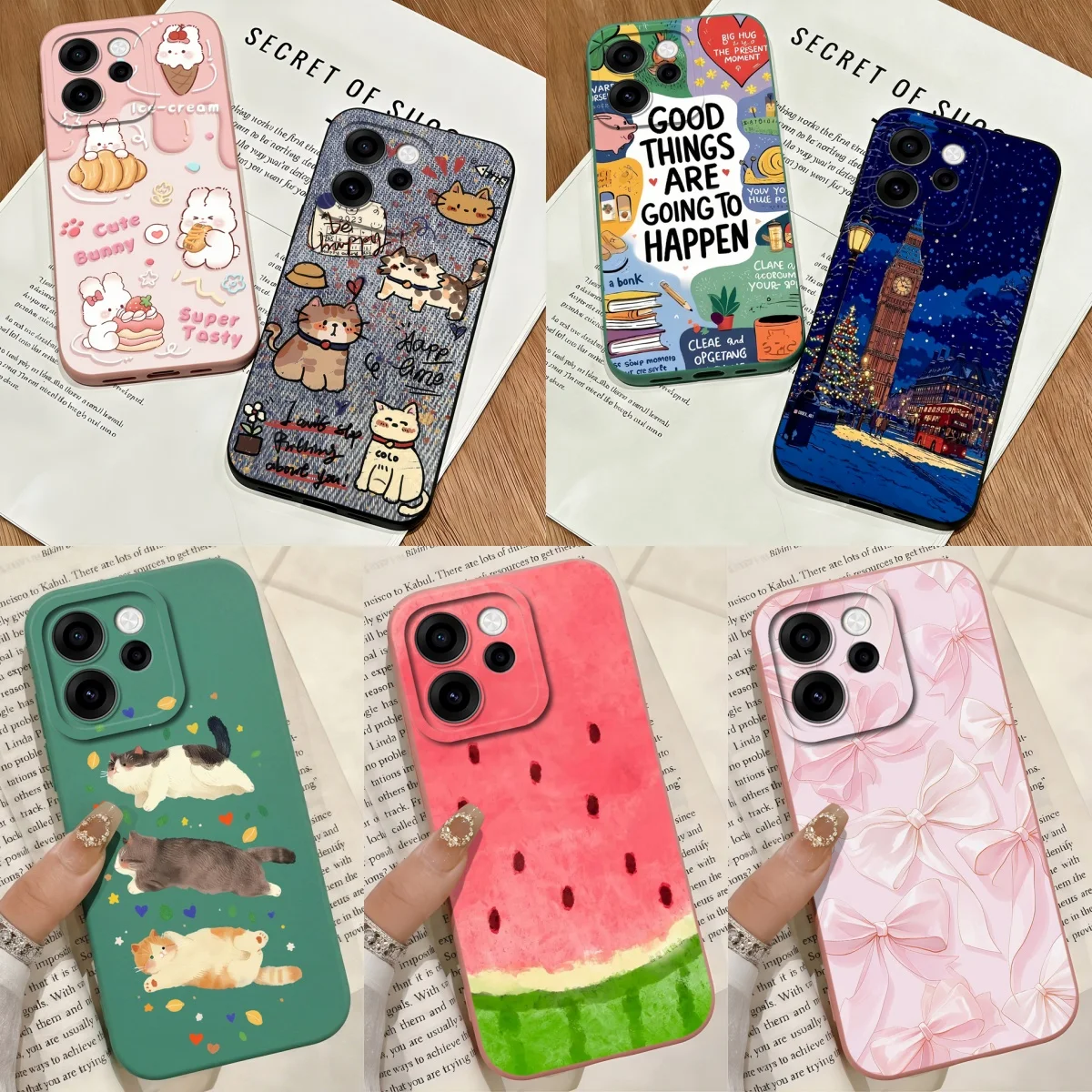 Coque de téléphone pour Oppo Reno 15F 14F 13F 12F 11F 4G 5G, motif chats colorés, protection de l'appareil photo, silicone liquide souple, antidérapante, fundas