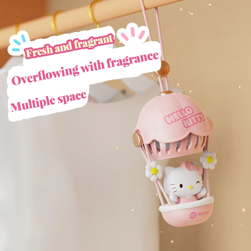 Sanrio Hello Kitty Hot Air Balloon Car Aromatherapy Cute Car Air Freshener Decor Hanging Rearview Mirror Accessory Trendy Gifts