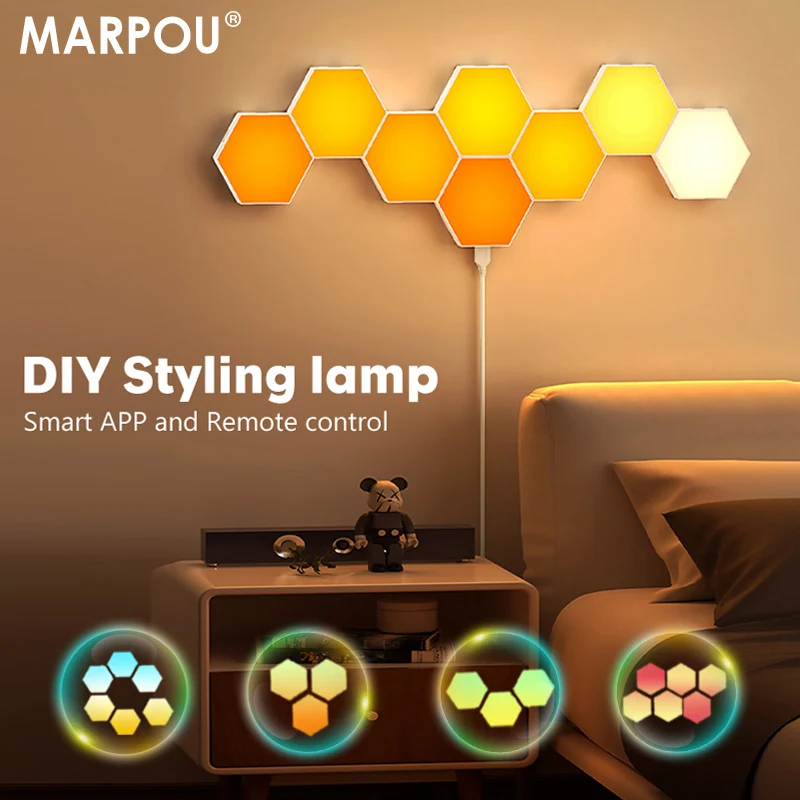 MARPOU DIY Night Light TUYA RGB Gaming Room Indoor Wall Light APP Remote Control Atmosphere LED lamp for Home Decorations