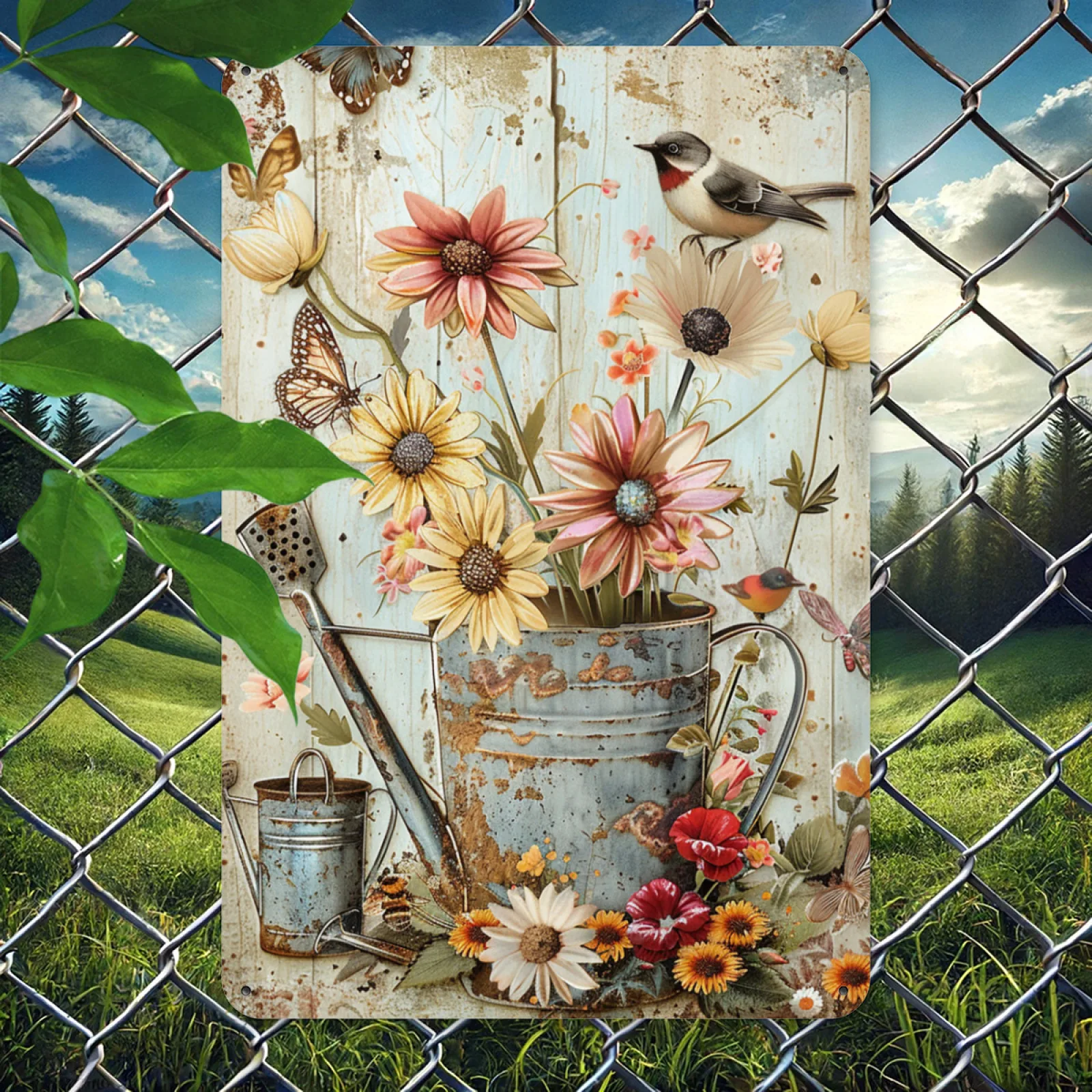 قطعة واحدة من لافتة القصدير المعدنية العتيقة ذات الأسطوانة الحديدية، مقاس 8 × 12 بوصة - متينة وقابلة لإعادة الاستخدام، ألوان مختلطة، سهلة التركيب، مثالية f #5