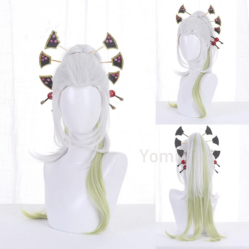 New Demon Slayer Daki Wig Hairpins Upper Rank Six Silver To Lime Green Wig Long Hair Anime Cosplay Free Wig Cap Fiber Hair Gift