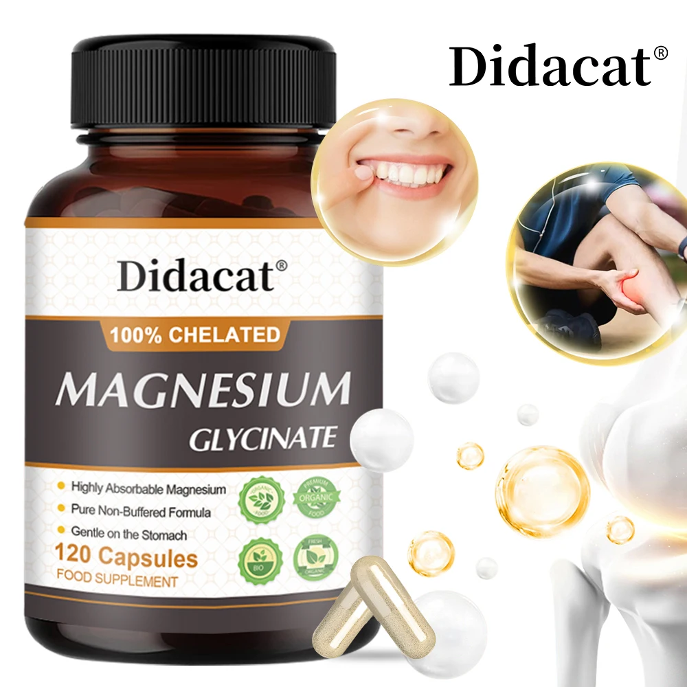 

Magnesium Glycinate - Nerves System, Improve Mood Nervous, Muscles Recovery, Heart Health, Sleep Quality Support, 120 Capsules