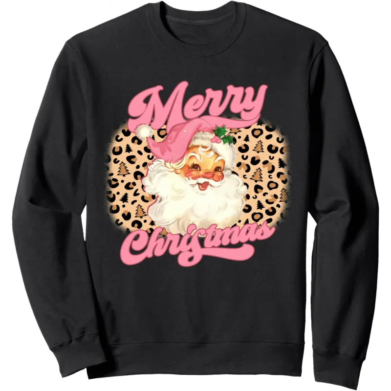 Christmas Pink Santa Claus Leopard Pattern Women's Sports Long sleeved Shirt