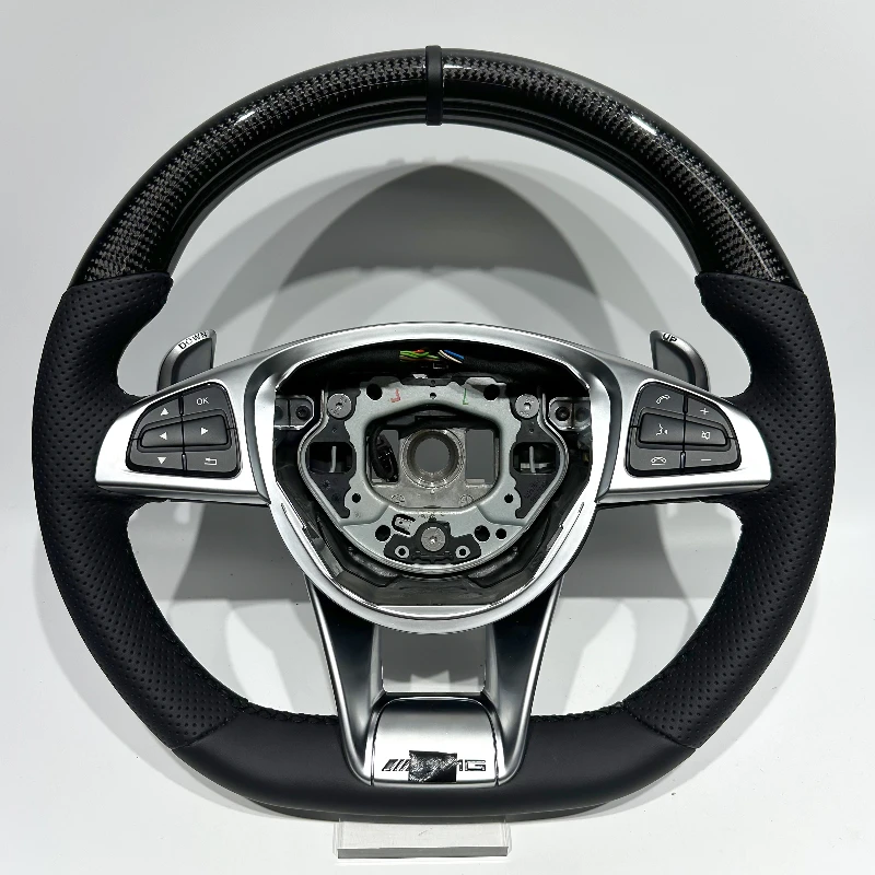 

High-Quality Carbon Fiber Leather Accented Steering Wheel for Mercedes-Benz W205 AMG C63 GLC C E - Personalized Car Accessory