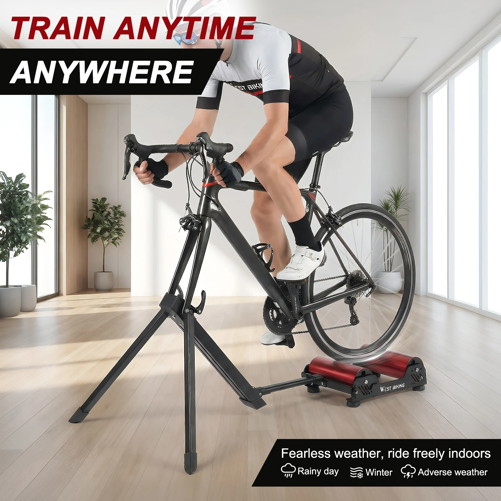 

Portable Bike Trainer with Adjustable Magnetic Resistance Fordable Fully Aluminum Silent Roller Mountain Bike Training Stand
