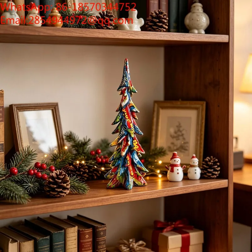 New Colorful Laminated Christmas Tree Resin Ornaments, European Desktop Holiday Home Decorations