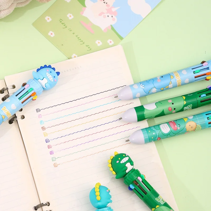 36 قطعة/الوحدة الكرتون ديناصور 10 ألوان قلم حبر جاف لطيف الصحافة الكرة أقلام مدرسة مكتب لوازم الكتابة #4