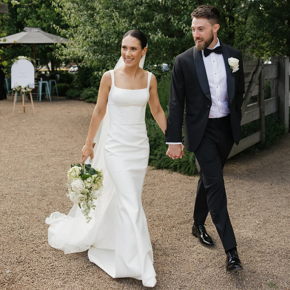 Civil Square Neck Mermaid Wedding Dresses 2026 Simple Satin Bridal Dress Spaghetti Strap Minimalist Party Dress Customized