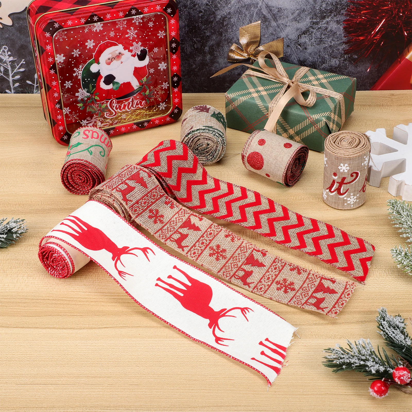 

7pcs Premade Mesh Holiday Aisle Stickers White Ribbon Trim Christmas Gift Wrapping Decor Party Craft Elegant Soft Durable