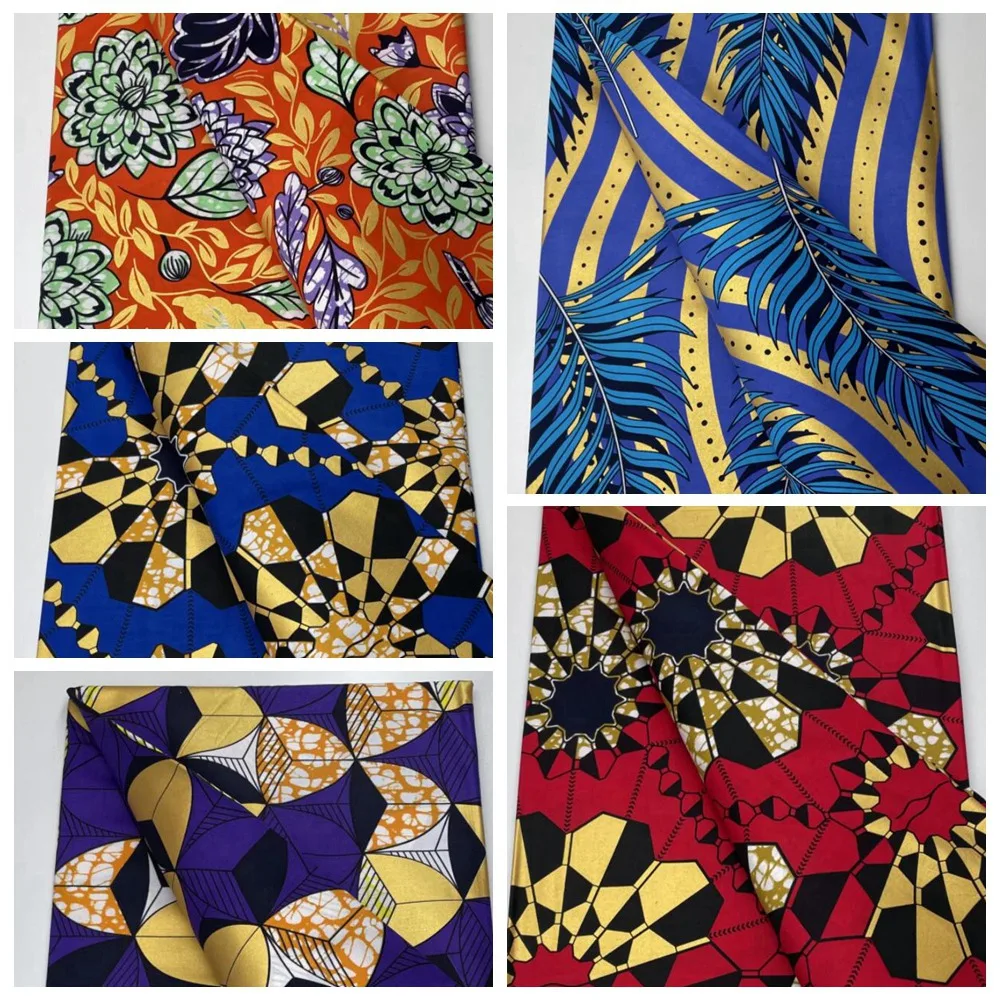 African Real Wax Fabric Pagne Batik Loincloth Tissu Prints Golden Ankara Cheap Print On Sale 6yards For Sew Party Dress