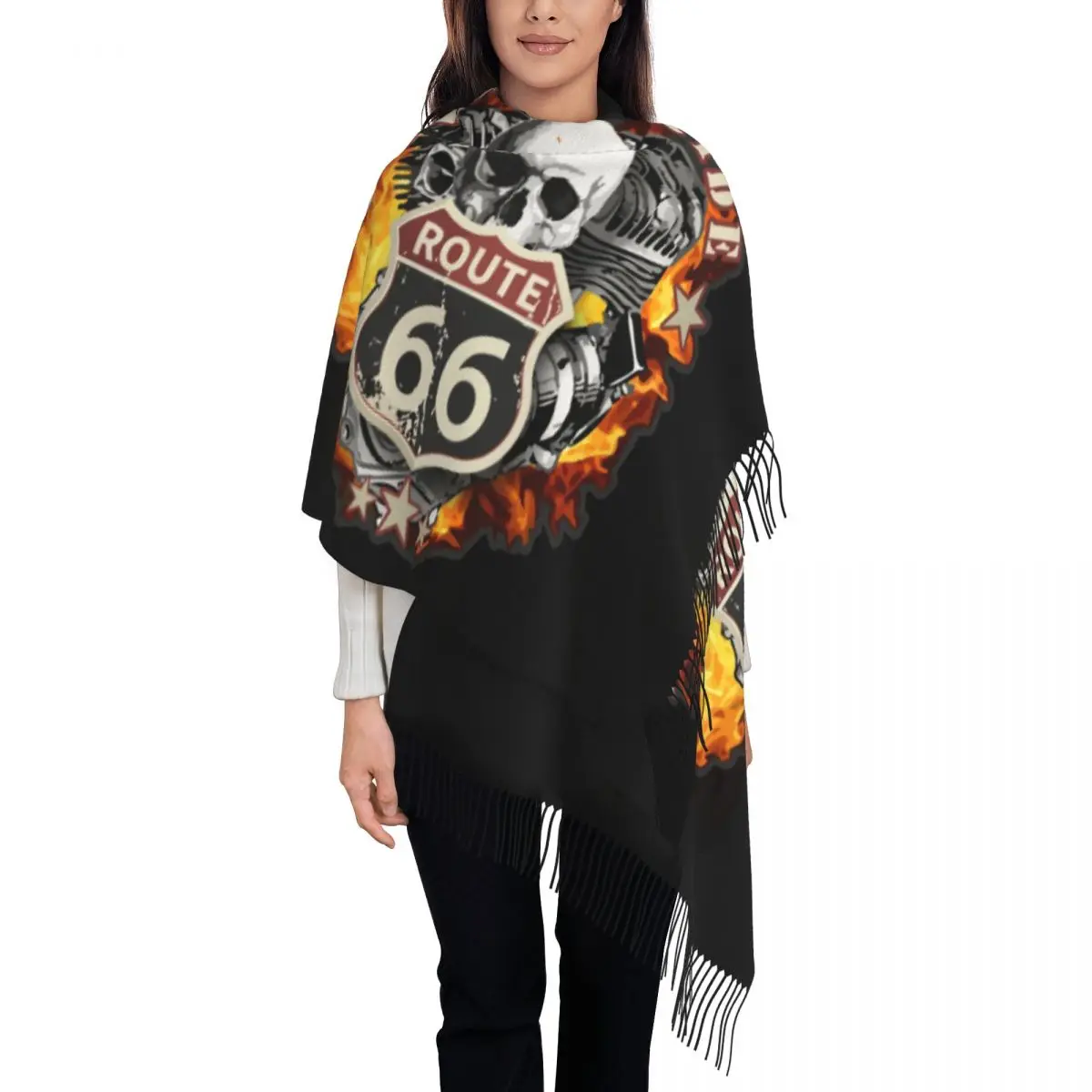 

Vintage Born To Ride Tassel Scarf Women Winter Fall Warm Shawls Wraps Female Route 66 for Chopper Motorcycle Riders Scarves