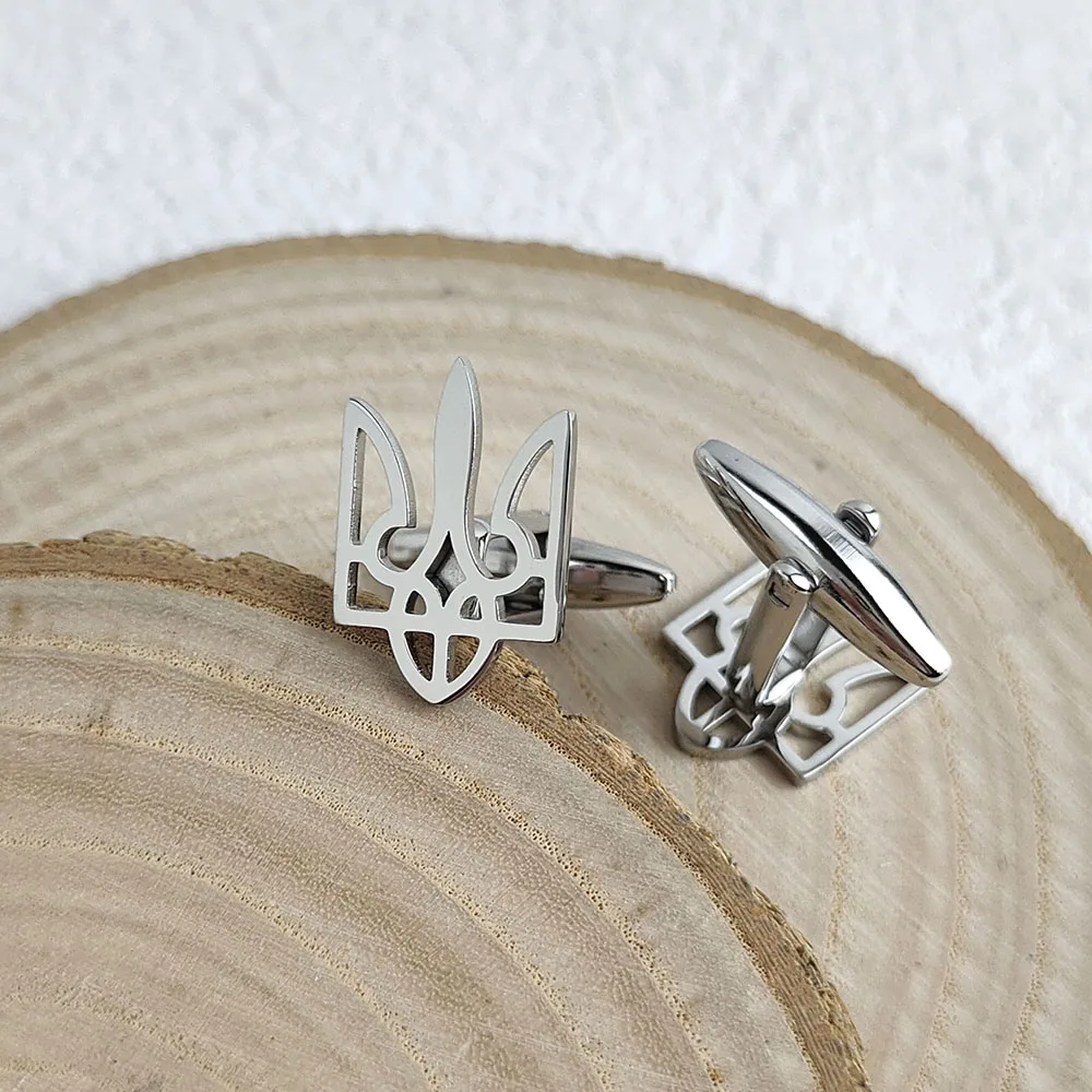 Cheap electroplated stainless steel Ukrainian trident shirt cufflinks, Thanksgiving and Christmas gifts, wholesale