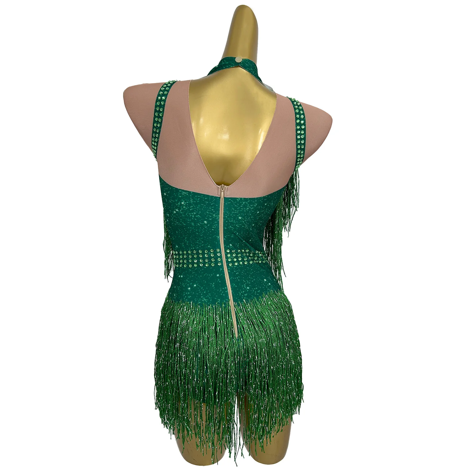 Sparkly Green Rhinestones Fringes Leotard for Women Sexy Show Performance Bodysuit Nightclub Outfit Dancer Stage Wear Fangkuai
