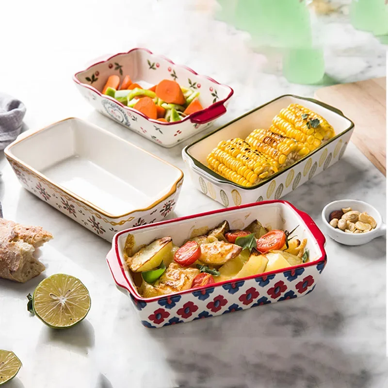 Lasagna Ceramic Oven Dish Set Numhew 3-Piece Pink Deep Casserole