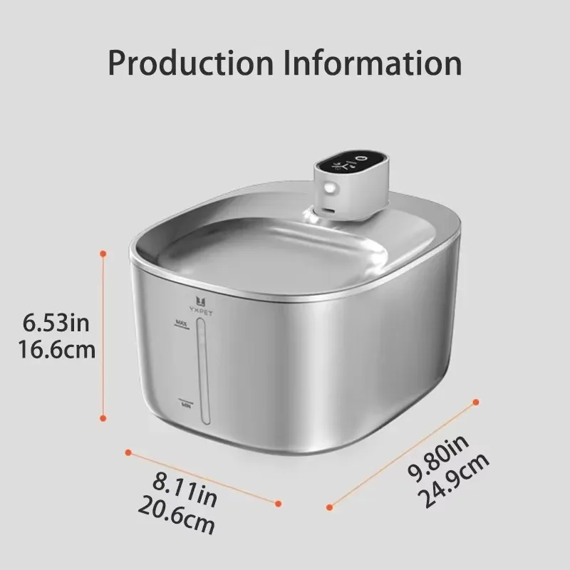 FurStar4L Cat Water Fountain Automatic Stainless Steel Dog Water Fountain Wireless Pet Drinker Battery & Sensor 2 In 1 Dispenser