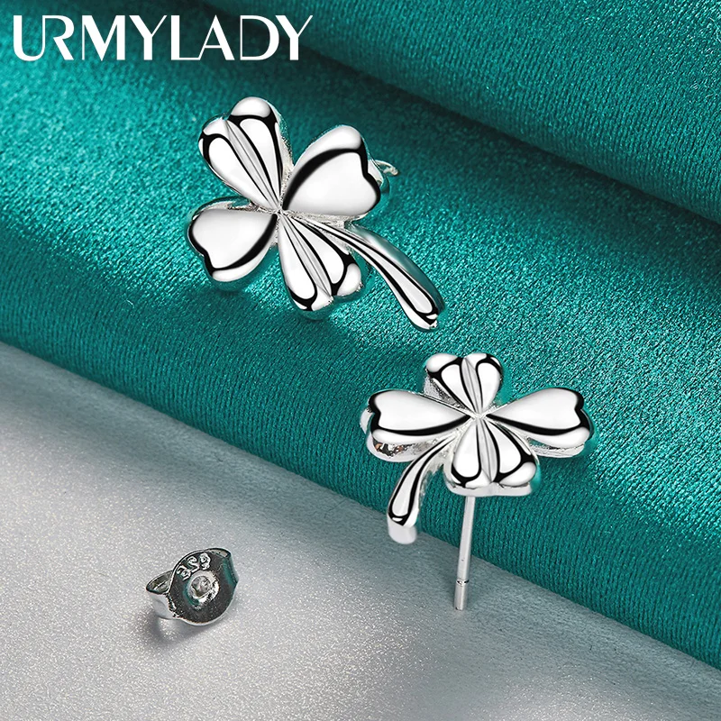 

URMYLADY 925 Sterling Silver Four Leaf Clover Stud Earrings for Women Wedding Party Fashion Jewelry