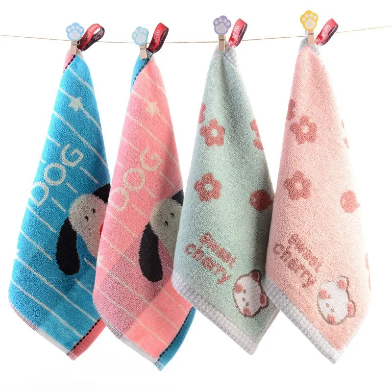 

1Pcs 25x25cm Portable Absorbent Soft Cotton Cartoon Animal Small Square Face Hand Towel With Loop