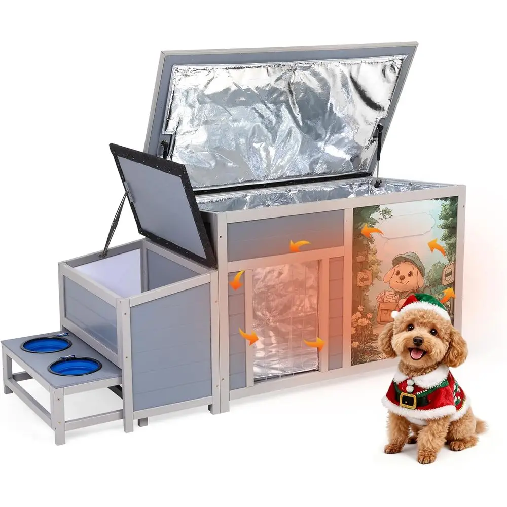 

Утепленный домик для собак, водонепроницаемое уличное укрытие для мелких и средних собак, зимний теплый и летний прохладный, со съемной термоизоляцией