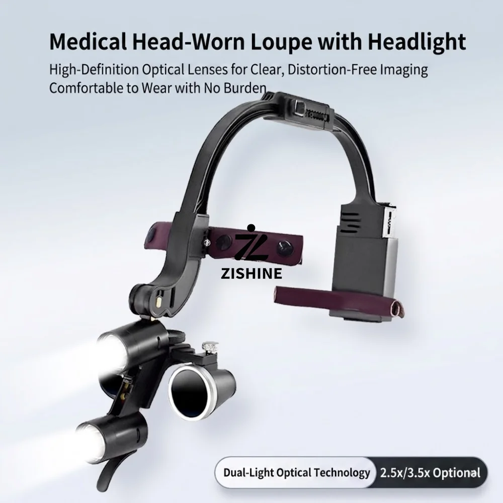 Dual LED Light Headband Surgical Medical Loupes Lens 2.5X 3.5X Magnifier Flip Control Dimmable Headlight with Storage Case