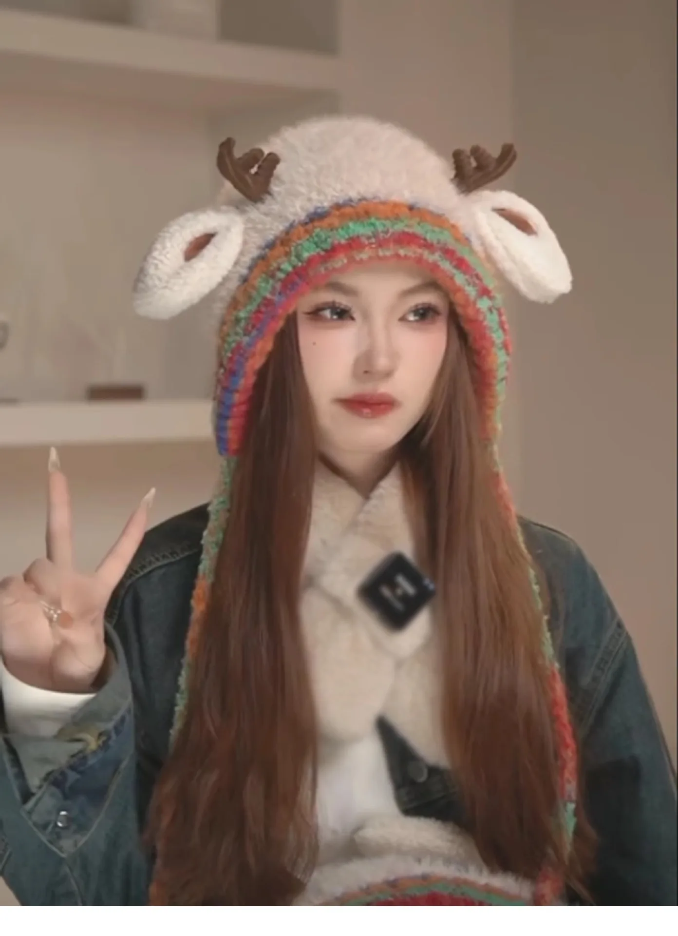 الغزلان قرن الوعل قبعة محبوك إِلْكَة عيد الميلاد قبعة للتحويل الرنة قبعة طوي طوي قرن الوعل قبعة للصور العائلية عطلة الطرف #3