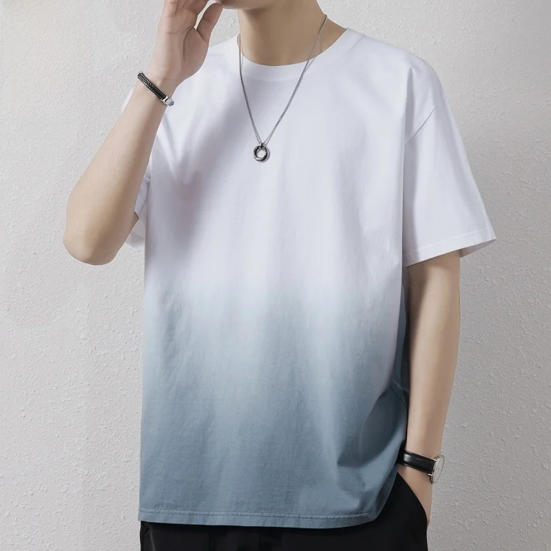 

Мужская летняя футболка из чистого хлопка с круглым вырезом, модная новинка, молодежная спортивная одежда