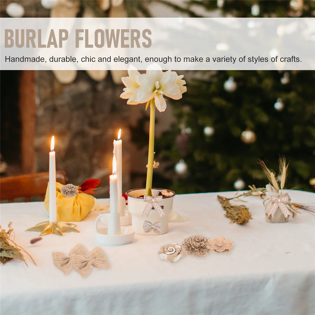 

24Pcs in 1 Set Burlap Flower Vintage Handmade Linen Materials Jute Flower Decoration for Wedding Christmas DIY