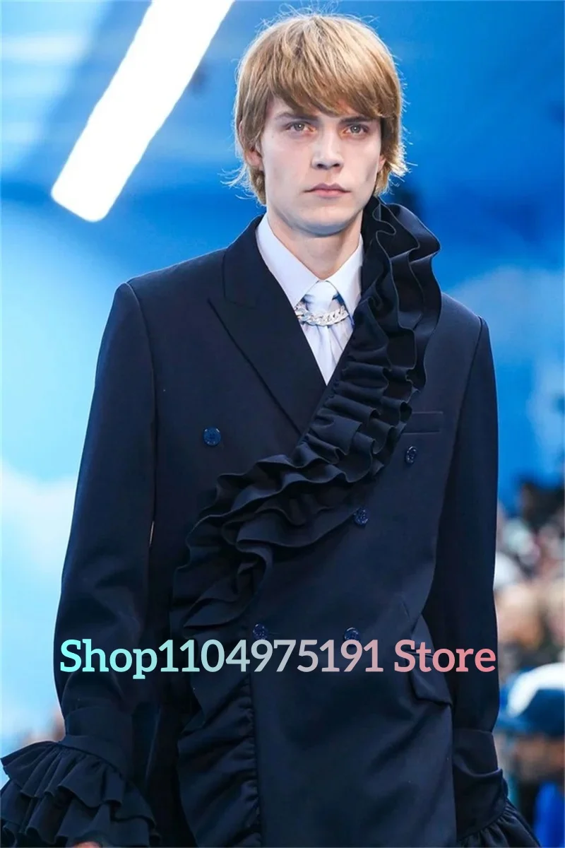 2025 New fashion Jersey Straight Ruffles Tiered men's suit High Quality 2-piece Men's Suit Men's Stage Costume Prom Gowns