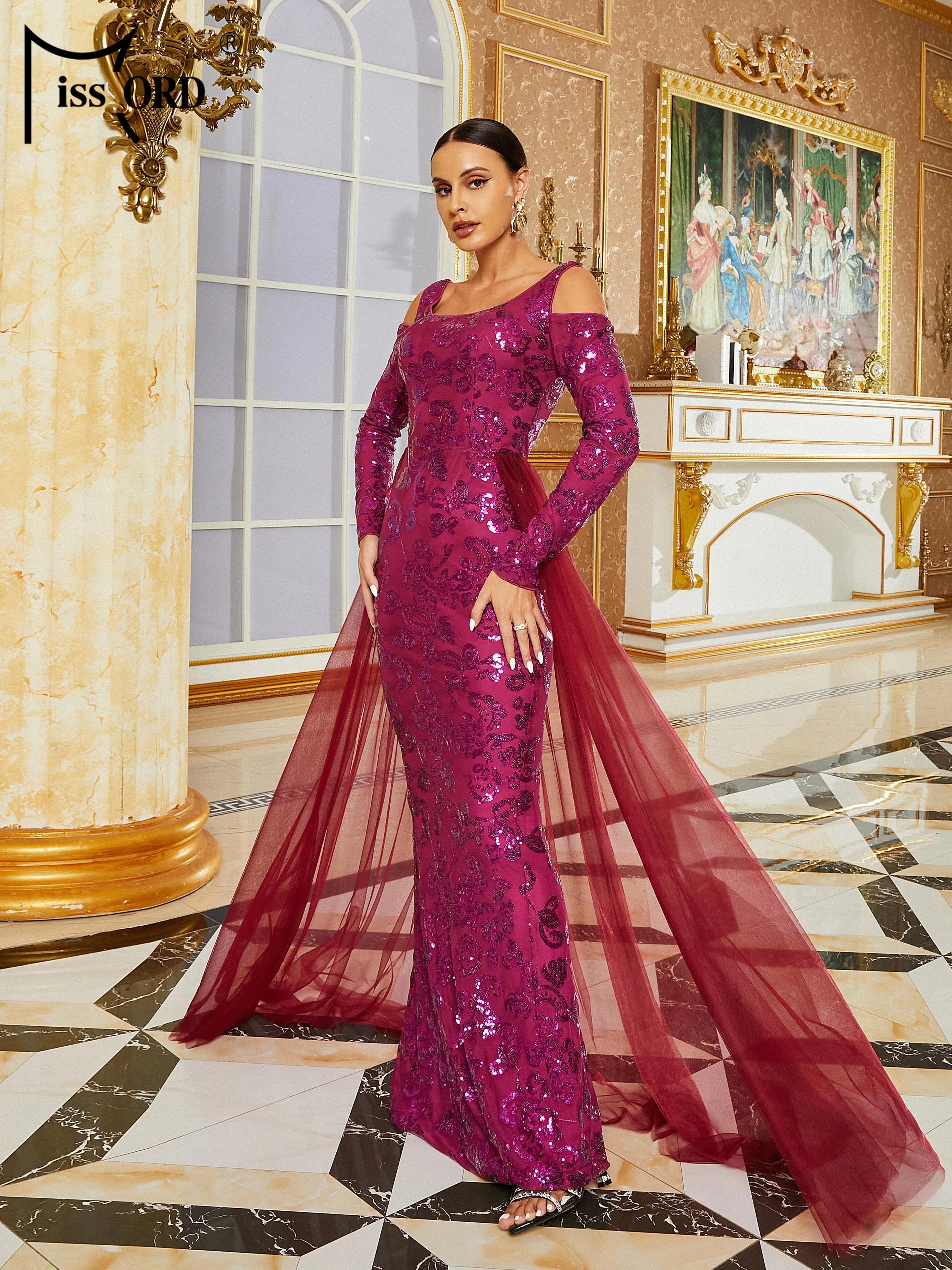 Missord-Robe sirène à sequins violets, maille, robe de Rh, robe de soirée, robe de mariage, robe de fête d'anniversaire, nouveau, 2024