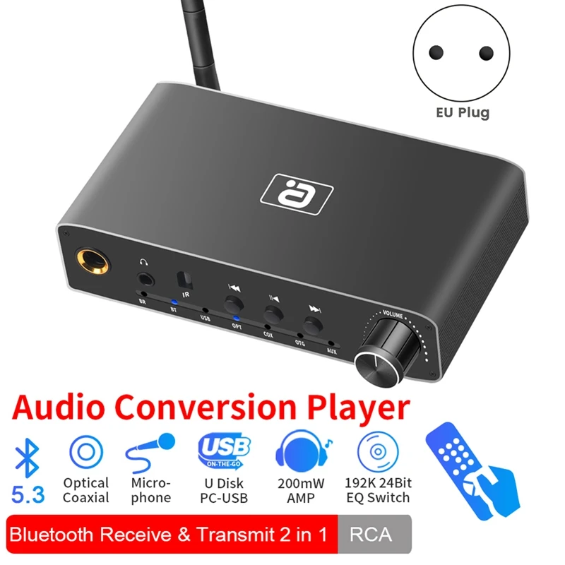 ตัวรับสัญญาณบลูทูธเครื่องส่งสัญญาณ 2 In 1 Coaxial Optical Digital To Analog Audio Converter สีดํา 1 ชุด EU Plug