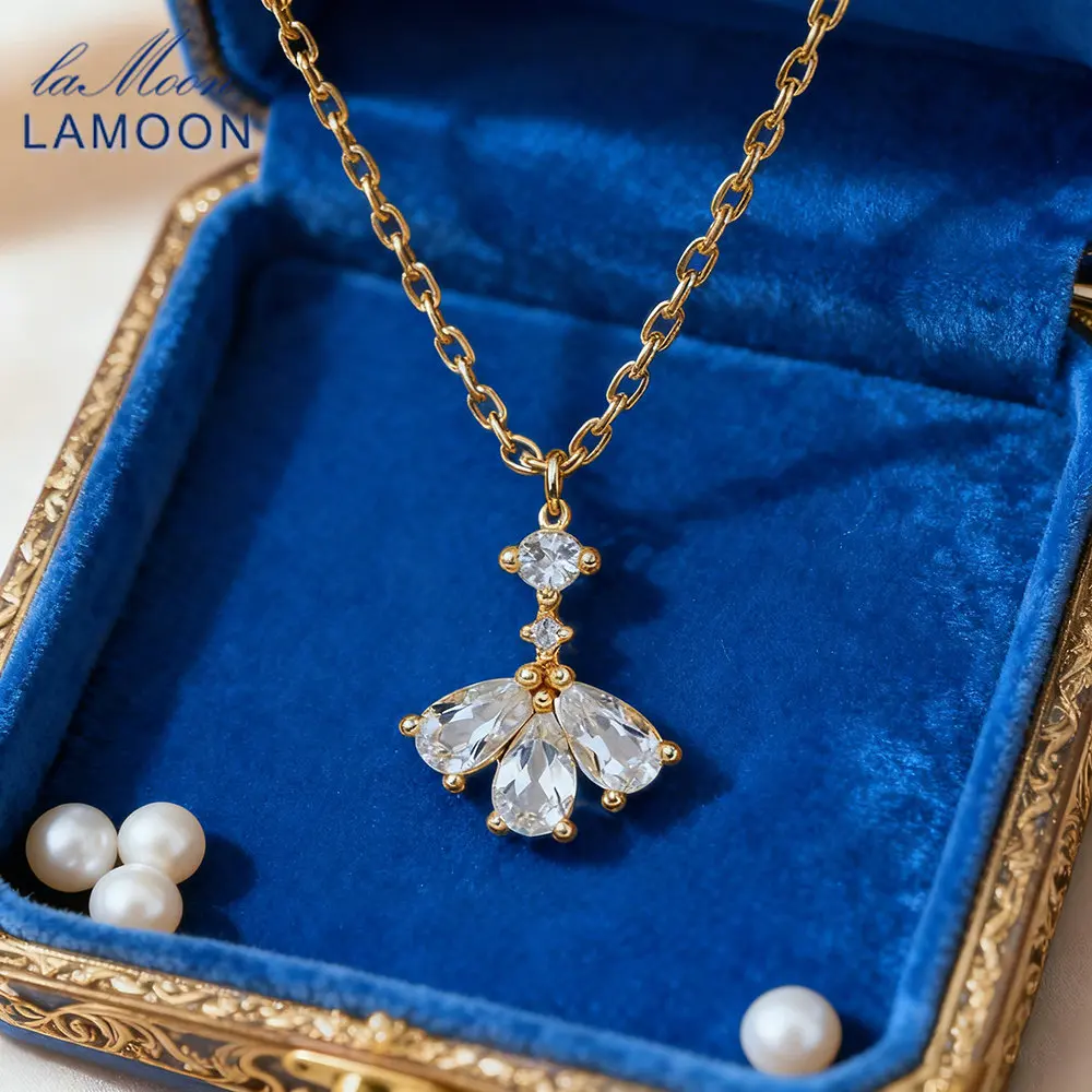 

LAMOON Natrual Topaz Gemstone Pendant Necklace For Women simple Elegant 925 Sterling Silver Gold Plated Fine Jewelry Accessories