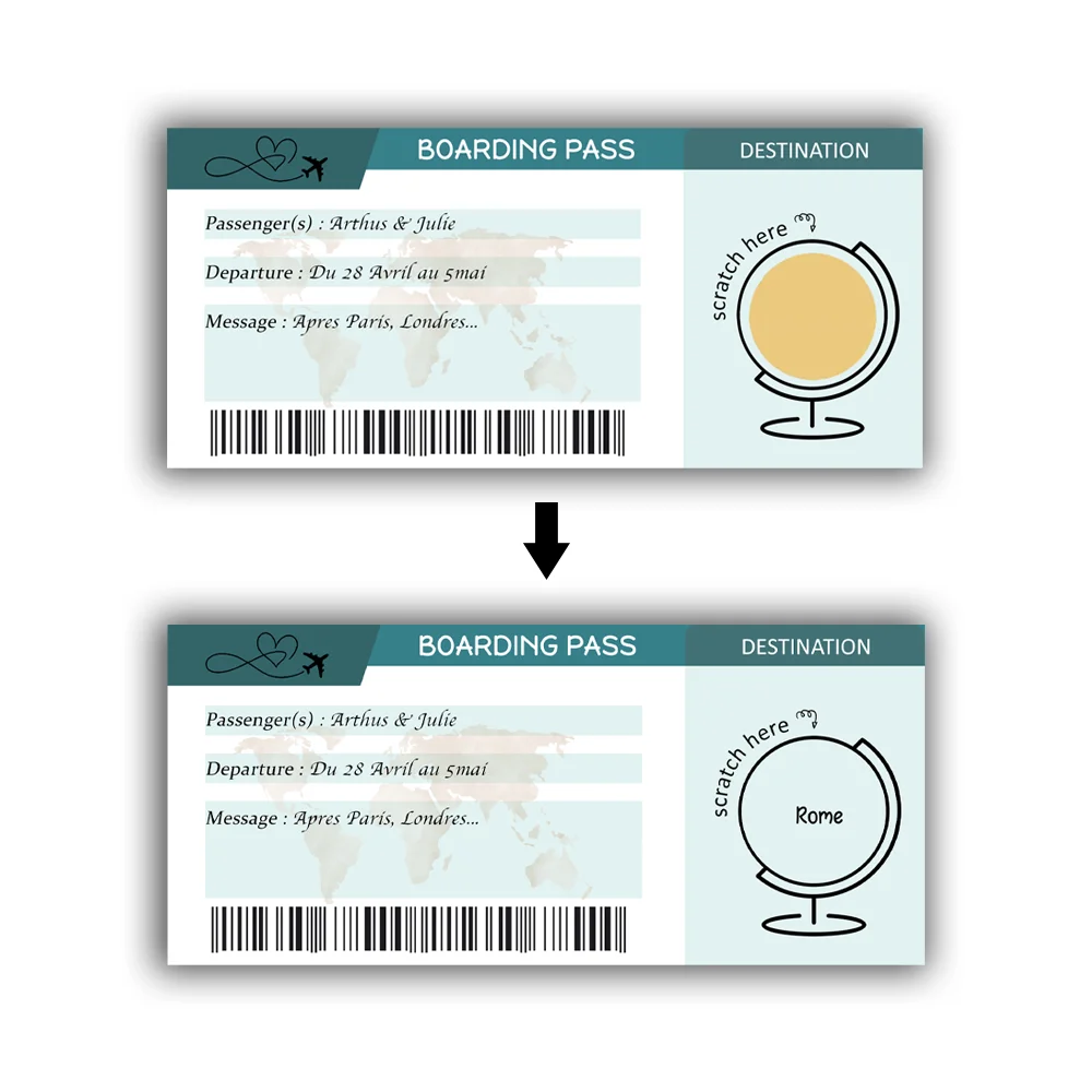 Customizable plane ticket scratch card / Boarding pass / Boarding pass