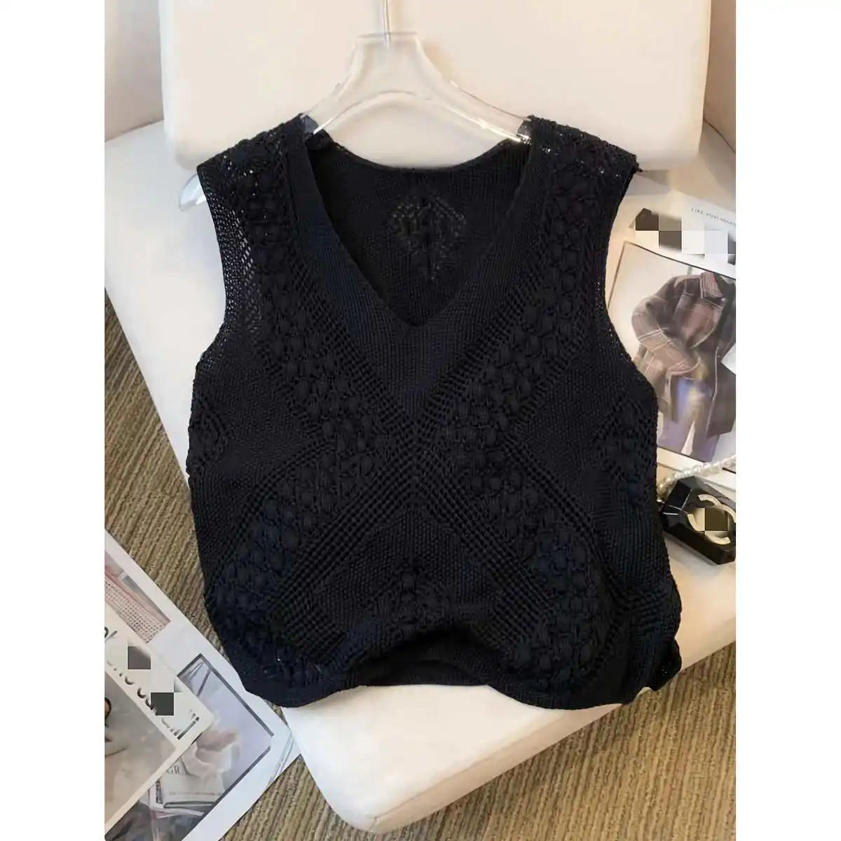 Gilet Smanicato con Scollo a V e Spacco, Moda Femminile, Stile Street, Vestibilità Slim, in Cotone, Colorato, Lunghezza Regolare per la Primavera