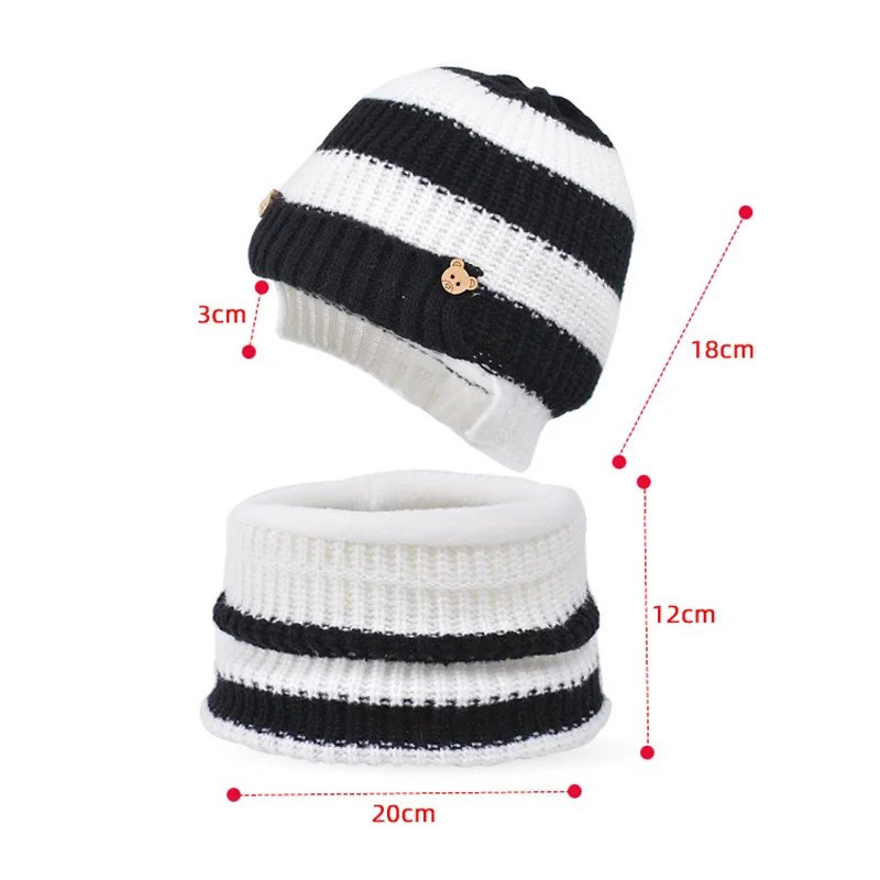 Ensemble de bonnet et écharpe pour enfants, bonnet à rayures simples, protection des oreilles, pull, ski en plein air, garçons et filles, hiver, 2