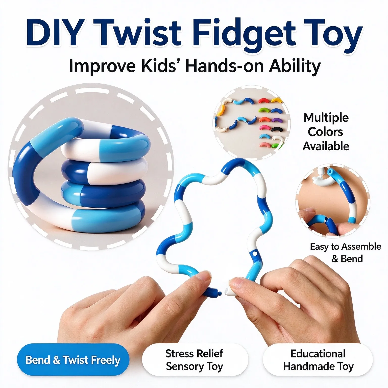 Twisty Rope Fidget Toy Adults Stress Relief Sensory Calming Desk Tool Twist Loop Wrap Decompression 2/5PCS Wholesale