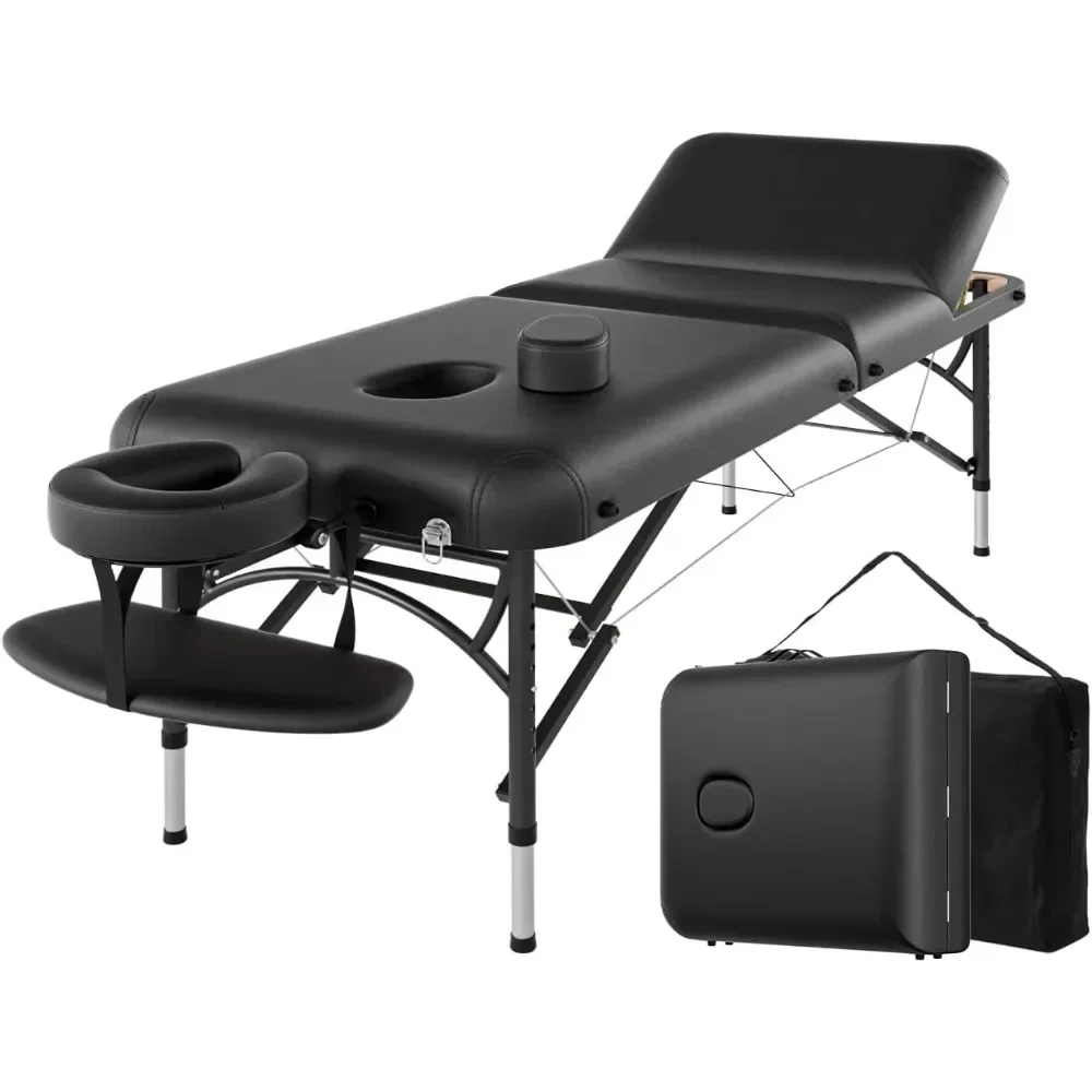 Massage Table Portable 3 Folding Lightweight Facial Salon Spa Tattoo Bed with Carrying Bag & Aluminium Leg Massage Table