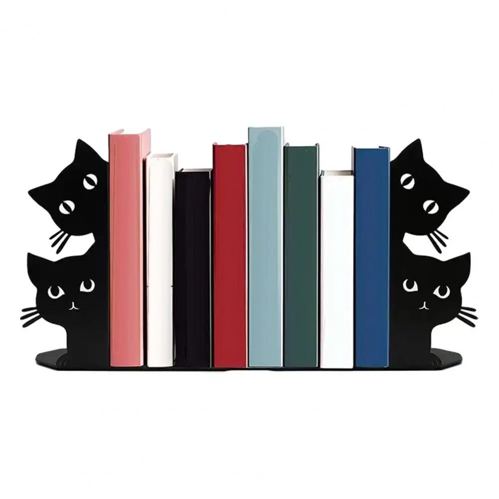 1 Pair Cat-Shaped Bookends Decorative Wooden Book Stoppers for Shelves Desks Corner Shelf Organizer Home Office Bookshelf Gift