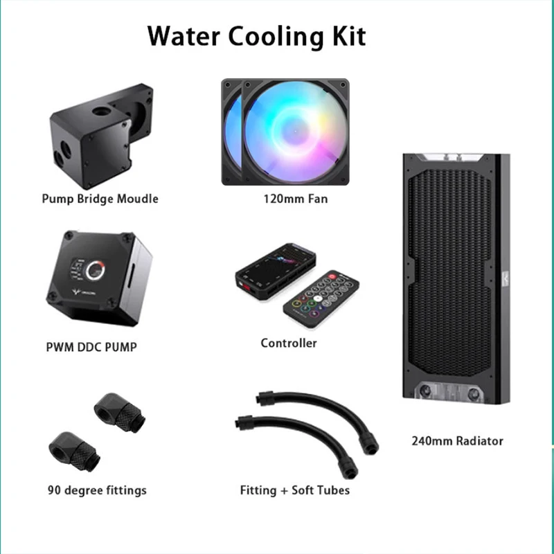 Granzon GZGPU-M240N Pump + Bridge Moudle + 240mm Radiator + 120mm Fan+fittings+Hose Tube+Fittings Combo Computer Water Cooling