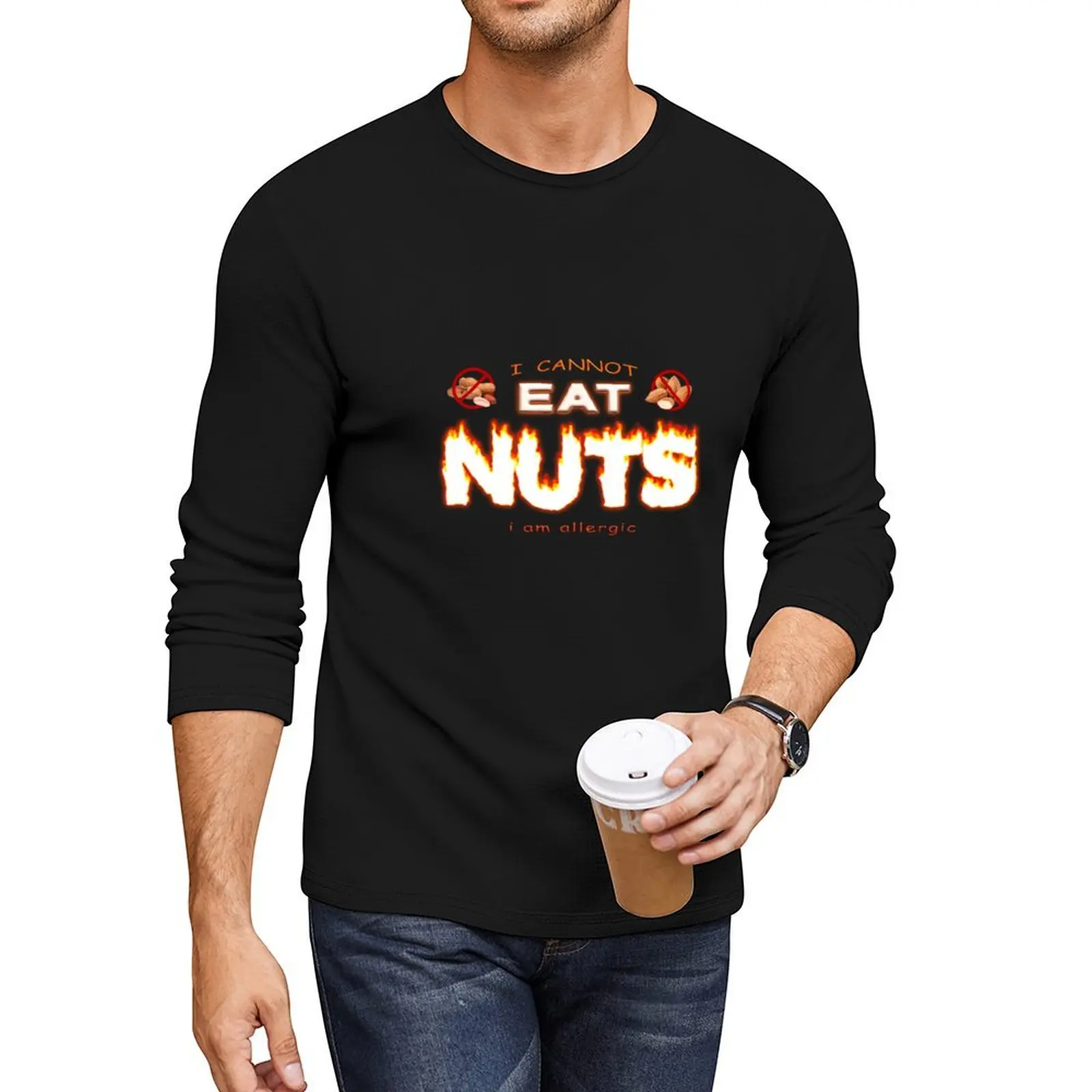 I can't eat nuts I'm allergic - nut allergy Long T-Shirt tops hippie clothes plain white t shirts men