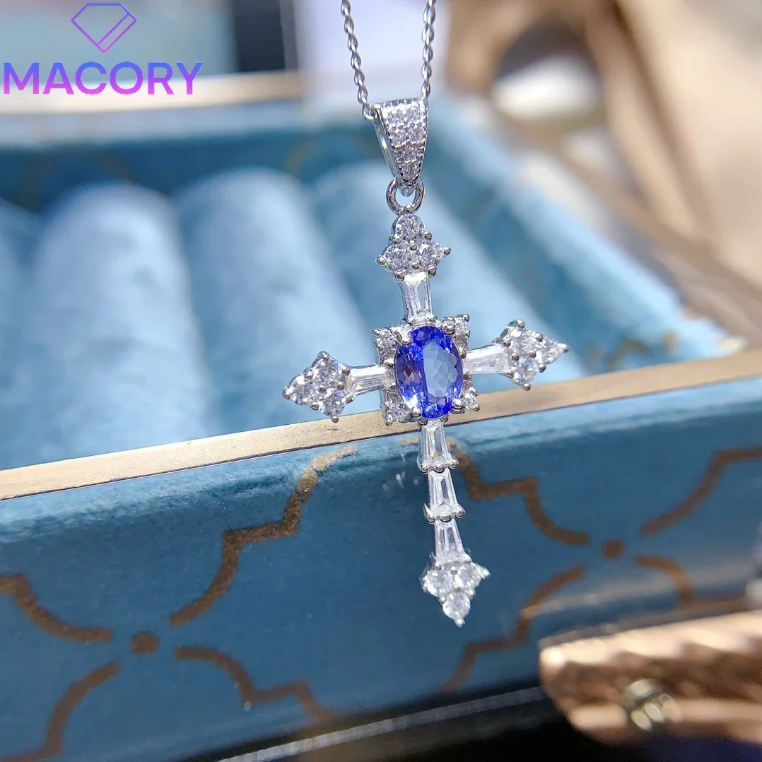 Ladies natural tanzanite necklace sterling silver 925 jewelry certification original free shipping pendant female chain