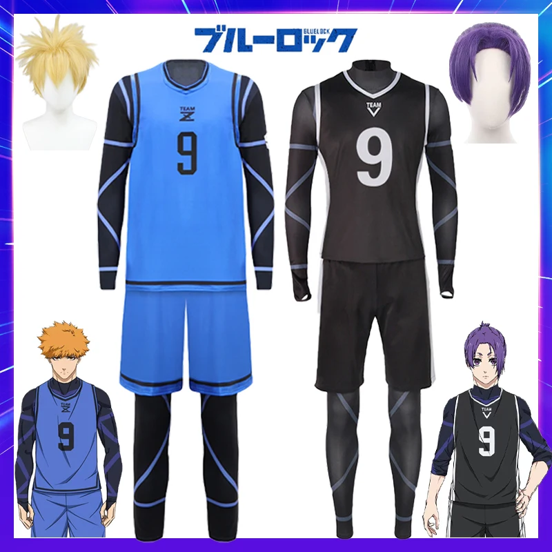 الأزرق قفل أنيمي تأثيري حلي جيرسي نادي كرة القدم رياضية موحدة شعر مستعار حللا سترة السراويل هالوين ملابس الحفلات هدية
