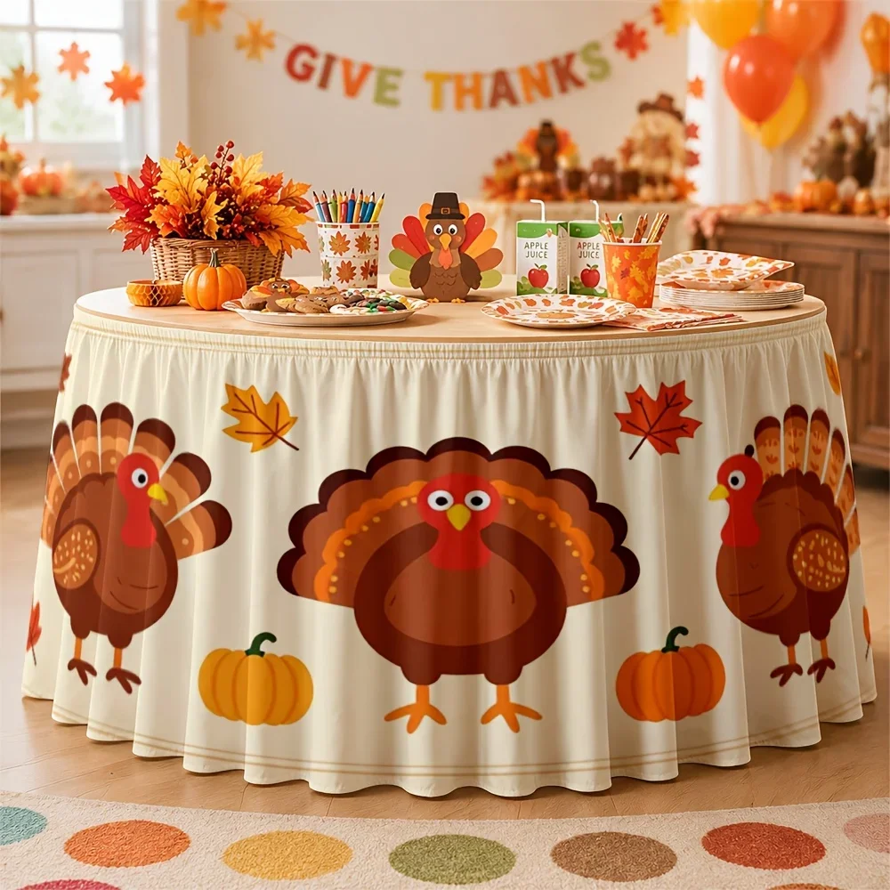 One rectangular turkey tablecloth, suitable for decorating during the Thanksgiving dinner, representing the autumn harvest.