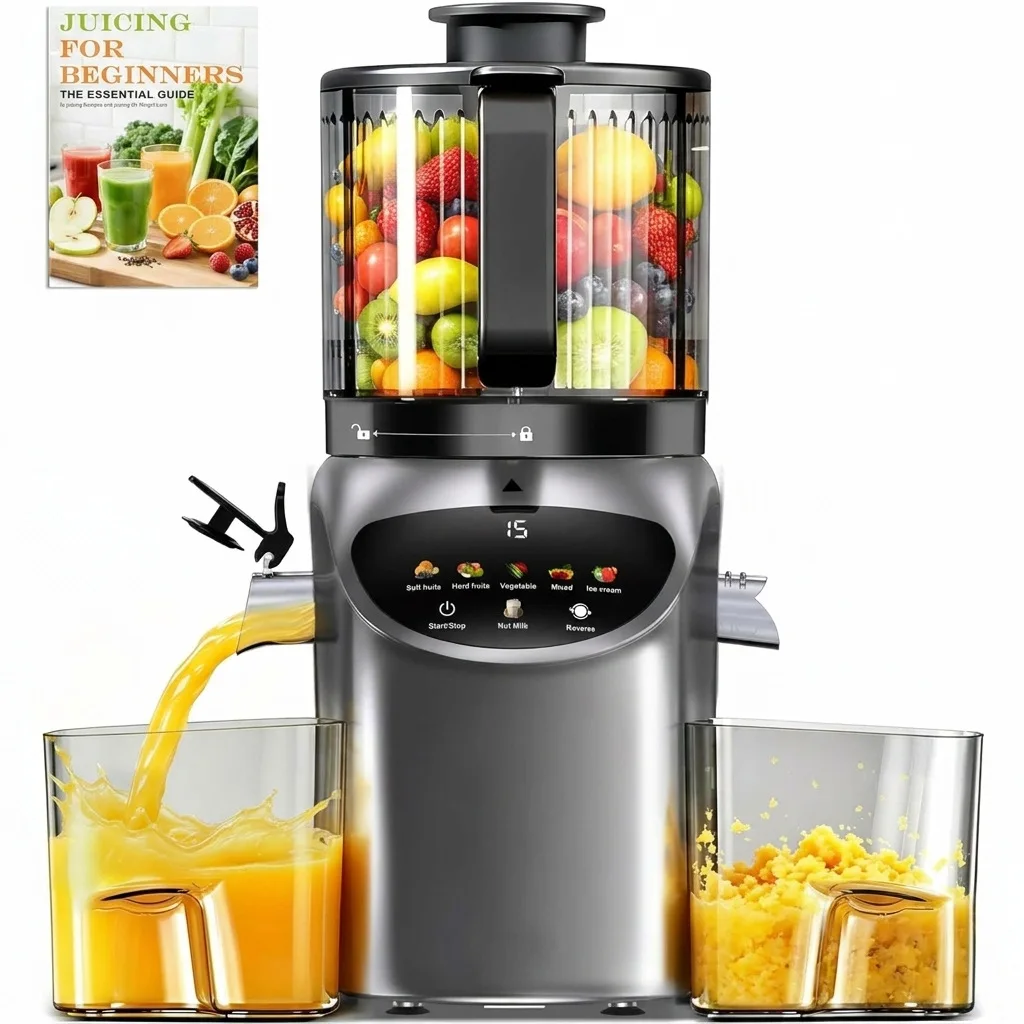 Automatic Cold Press Juicer with Extra-Wide Chute for Whole Produce, No Pre-Cutting Required
