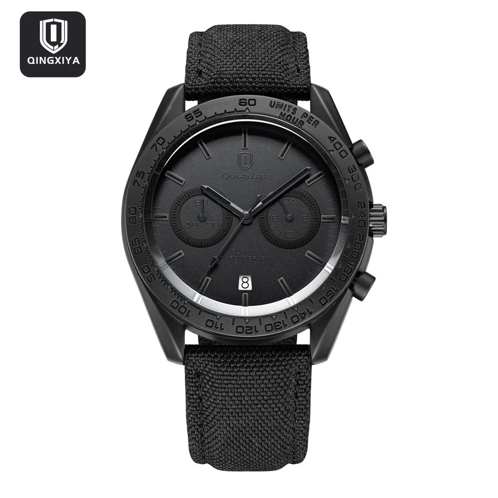 QINGXIYA, reloj de cuarzo con cronógrafo a la moda para hombre, correa de cuero deportiva, resistente al agua, fecha, relojes de lujo para hombre, reloj Masculino