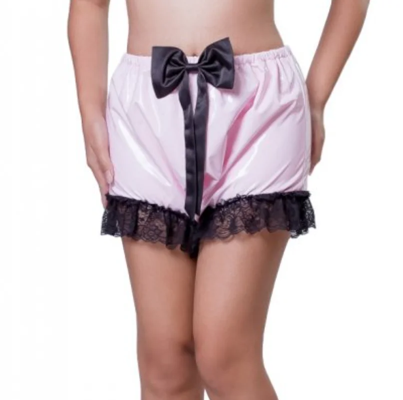 Shorts de PVC rosa Bowknot adulto, Cinto Elástico, Muito bonito para homens e mulheres, Roupa Interior Venda Quente